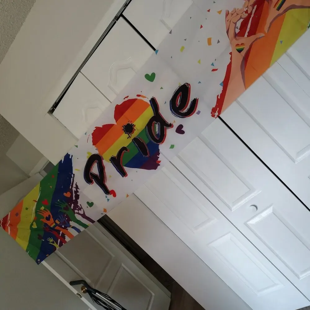 BEAUTIFUL PRIDE BANNER - 10 FEET LONG!  LIGHT NYLON WITH PRIDE GRAPHICS - NWT